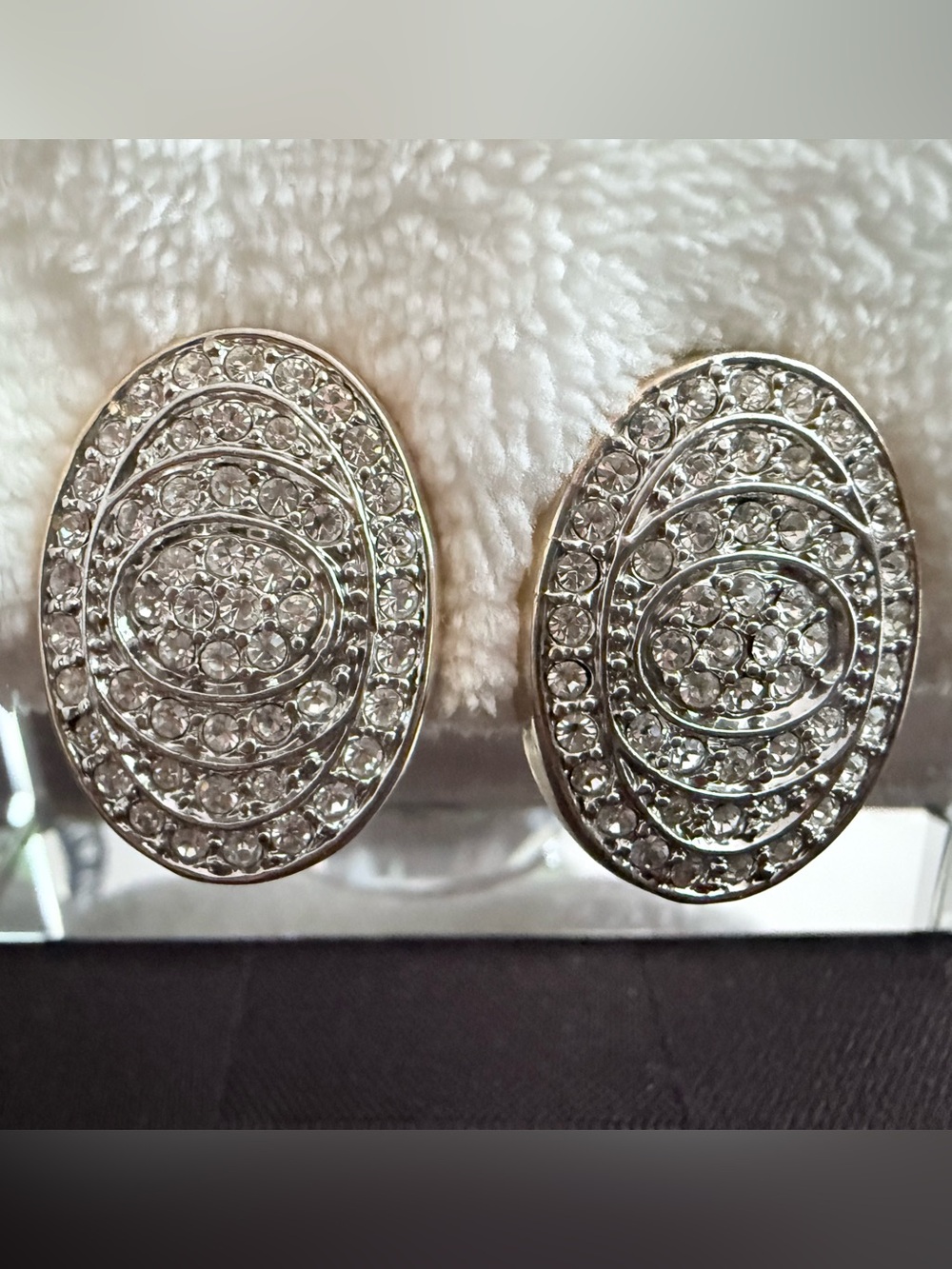 Vintage Pavé Oval Clip-On Earrings